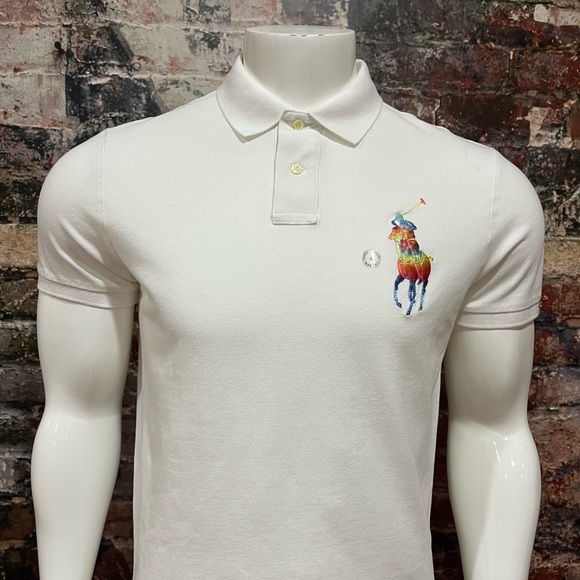 PREOWNED Ralph Lauren Polo slim Fit large Multicolor‎ Logo - Picture 1 of 9